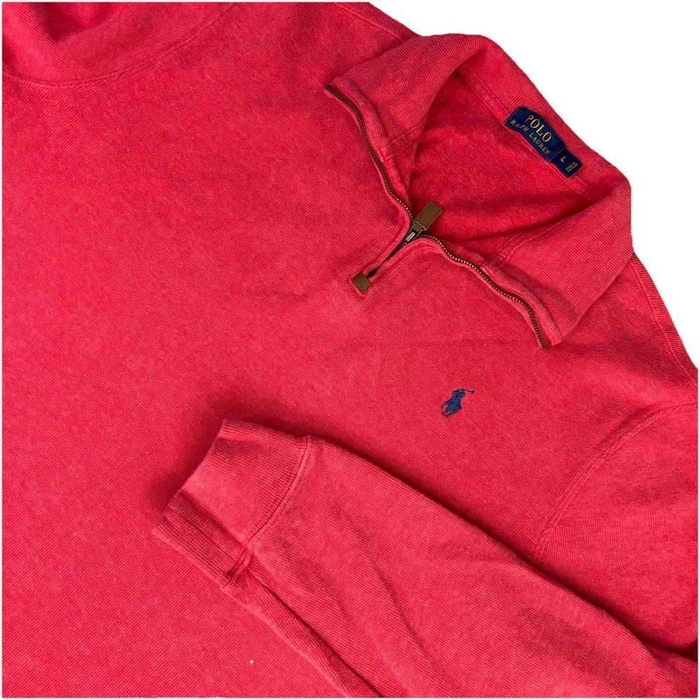 Polo Ralph Lauren Men Large Red 1/4 Zip Sweatshirt Blue Pony Preppy Old Money